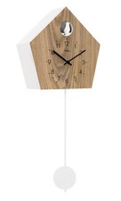 AMS 7399 Pendeluhr Quarz mit Kuckucksruf Wanduhr mit Pendel modern Eiche Weiß 