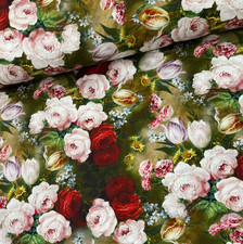 Patchworkstoff Meterware Stoff Baumwollstoff Blumen Bunte Rosen Malerei Vintage