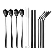 GRÄWE Trinkhalm-Set 14-tlg., Edelstahl, schwarz, Strohhalme, Longdrinklöffel