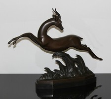GROSSE SELTENE ART DECO BRONZE FIGUR GAZELLE LUCIEN ALLIOT SKULPTUR PARIS 1930