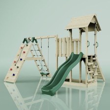 PolarPlay Spielturm Klettergerüst mit Wellenrutsche, Kinderschaukel Outdoor