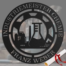 Geschenk für Industriemeister Chemie - Zunftzeichen Metall Schild mit Wunschtext