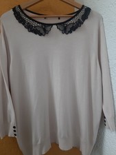  Pullover mit Spitzenkragen u. Pailletten Gr. XL Oversize Viskose Hellrosa