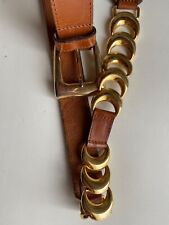 gürtel Leder braun 3mm dick, Gold Metal RingeGröße 80 Made in Italy