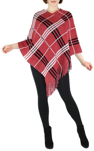 Damen strickponcho kariert - damen,