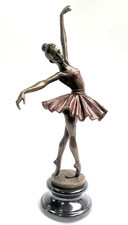BRONZE FIGUR BALLERINA TÄNZERIN MÄDCHEN BRONZESKULPTUR MARMORSOCKEL