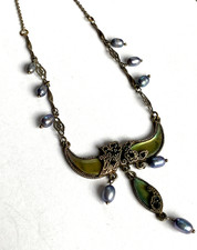 Collier Ankerkette mit echten grauen Perlen, Abalone, Spinell Silber 925 (3405)