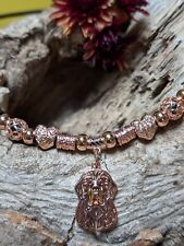 Damen Halskette Leder Unikat Neufundländer Hund Charms Metallperlen Rosegold 
