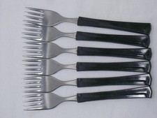 6x DDR Besteck ABS rostfrei Gabel GDR schwarzer Plastegriff ohne Punkte
