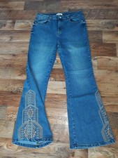 Slowlove Damen Jeans Denim Schlaghose flared Boho Stickerei embroidered Gr. 42