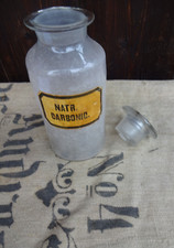 alte große Apothekerflasche Gefäß Glas antik Medizin Flasche Emaille Etikett