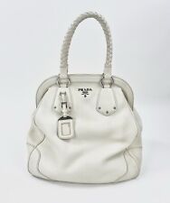 Original Prada Vitello Daino Frame Luxus Leder Designer Handtasche / weiß