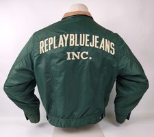 Replay Jacke Blue Jeans INC. grün Gr. L vintage 1990`s mit Lederkragen