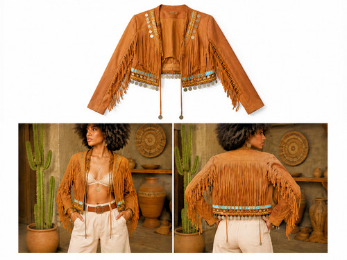 Kurze jacke fransen ethno boho - kurze,