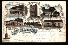 Gruss aus BISMARK (Altmark) * Bahnhof, Rittergut * SUPER col. LITHO-AK gel. 1898