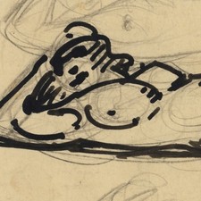 Unbekannt liegender weiblicher Akt Studie Original Zeichnung unsigniert um 1920