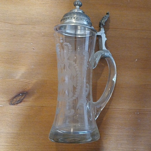 Glas bierkrug mit zinndeckel - zinndeckel, &
