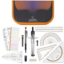 CALCUSO Geometrie Set PRO – Oranges Mäppchen mit Zirkel, Geodreieck & Lineal