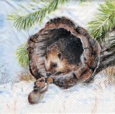 3 Servietten ~ Winter, Igel und Maus im Winterwald ~ 33x33 cm