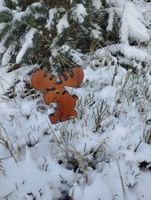 Elch aus Holz, klein, wetterfester Gartenstecker