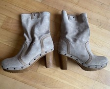 Bullboxer Leder Stiefel Nieten Clogs 38 Beige Vintage Holz Boots Festival 