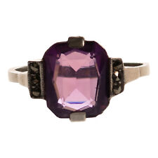 Jugendstil Ring in Silber 835 Amethyst & Markasite 16,5 mm Gr. 52 (D3154)