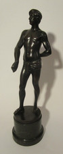 Bronze Figur auf Marmorsockel: Oskar Gladenbeck, F. Richter: Athlet, 28 cm Höhe
