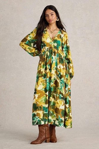 Women white stuff dress green - white,