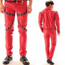 Herren Kunstleder Hose Nieten