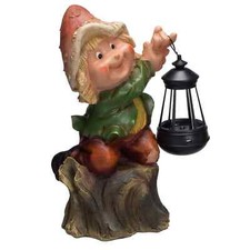 Süßer Gartenwichtel mit LED Solarlampe NF12180-2  Groß 31cm Gartenfigur Zwerg