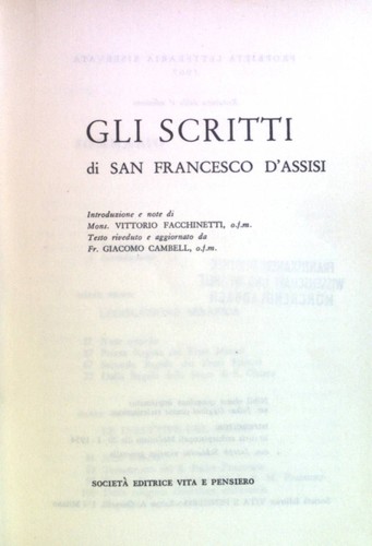Gli scritti san francesco - scritti:, di
