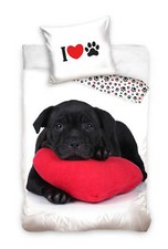 Labrador Bettwäsche-Set 135x200 Wendemotiv Hund Bettzeug Baumwolle Hunde Herz