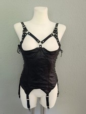Luxus Echt Leder Corsage Korsett Unterbrust Büstenhebe S M Schwarz Schnürung