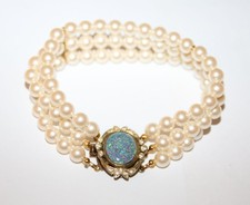 Perlen Armband vintage Armkette 835 Silber Opal Kette 19cm