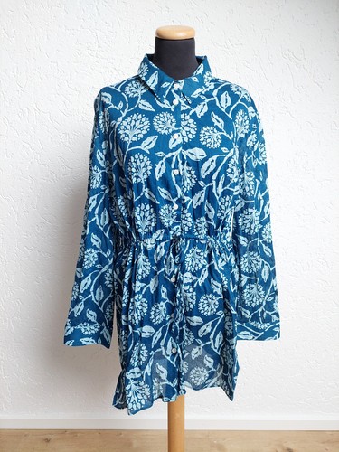 Blaue blumen baumwolle tunika - blaue,