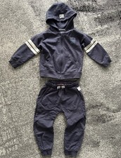 Staccato Jungen Set Jogginganzug Gr. 86 Jacke Kapuzenjacke Hose Blau Grau