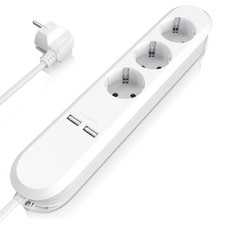Bearware 3 fach Steckdosenleiste 2 USB Ladeports IP20 3680W Weiß Kinderschutz