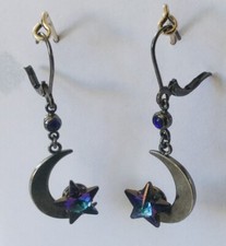 Ohrhänger Art Deko  Mond mit Strass-Stern Lilablau