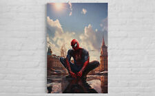 Spider Man Leinwand Bild Cool Farbig Stil Pop-Art Hocke Superhelden Stadt City