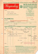 Senf-Fabrik Hengstenberg - Esslingen - 1937 - Historische Rechnung ~21x30cm