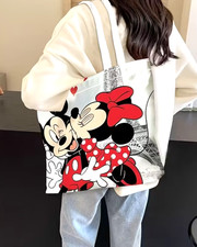 Mickey & Minnie Mouse in Paris, Schultertasche - Digi. Druck, Hanfstoff