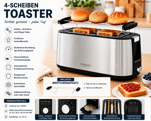 Scheiben toaster edelstahl - 4-scheiben,