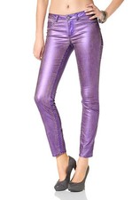 Laura Scott Damen Röhrenhose Hose Jeans Glanz Röhre Stretch lila 686180