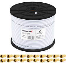 100m PremiumX 135dB Koaxialkabel Sat Kabel Antennenkabel Reines Kupfer Weiß HDTV