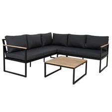 Ecklounge Gartenmöbel, schwarz / Akazie inkl. Schutzhüllen