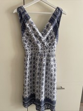 Damen Kleid Ärmellos Kurz Blau Weiß Pfau One Size 34 36 gebraucht