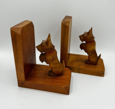 Vintage Dekorative Buchstützen Halter Holz Hunde Bücher Deko geschnitzt braun