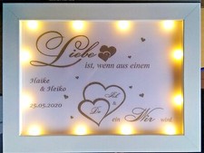 Geschenk HOCHZEIT LIEBE viele Motive LED Beleuchtung Bilderrahmen personalisiert