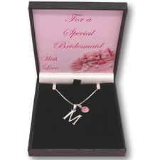 Halskette für Brautjungfer 925 Silber Buchstabe / Initialen Mit Geburtsstein