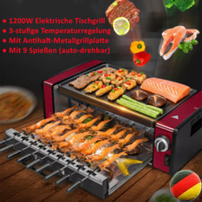 2in1 Tischgrill Elektro BBQ Grill Kontaktgrill 9 Spießen auto-drehbar rauchloser